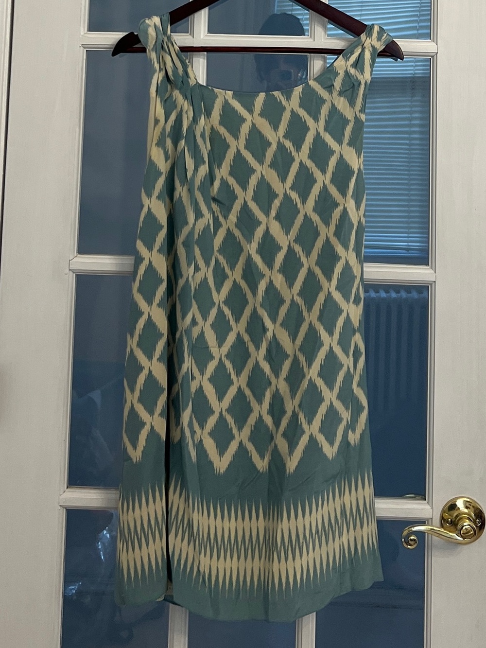 Anthropologie Moulinette Soeurs 100% Silk Blue Ikat Print Sleeveless Shift Dress
